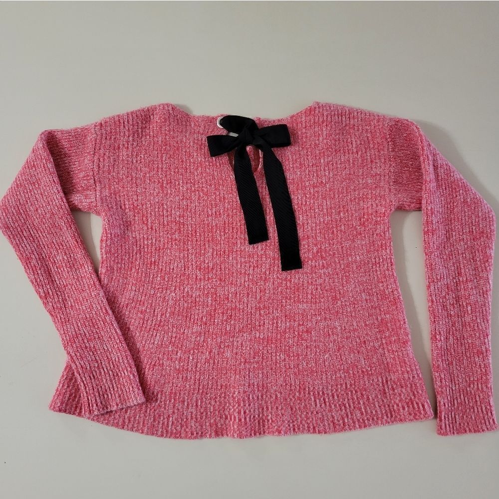 Ann Taylor Red Marled Key-hole Back Black Bow Long Sleeve Sweater - Picture 12 of 12